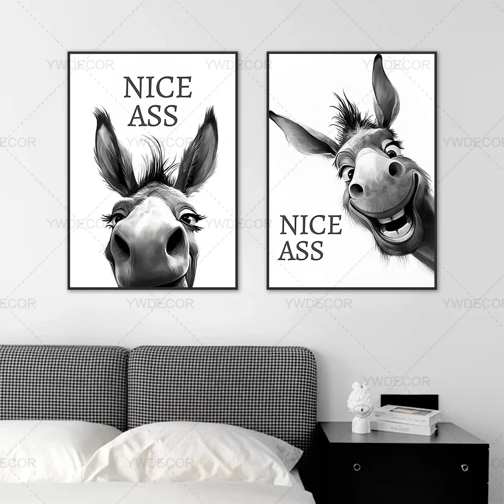 Abstract Funny Animals Donkey Poster Print Painting  Nice Ass Quote Canvas Wall Art Pictures for Home Bathroom Decor