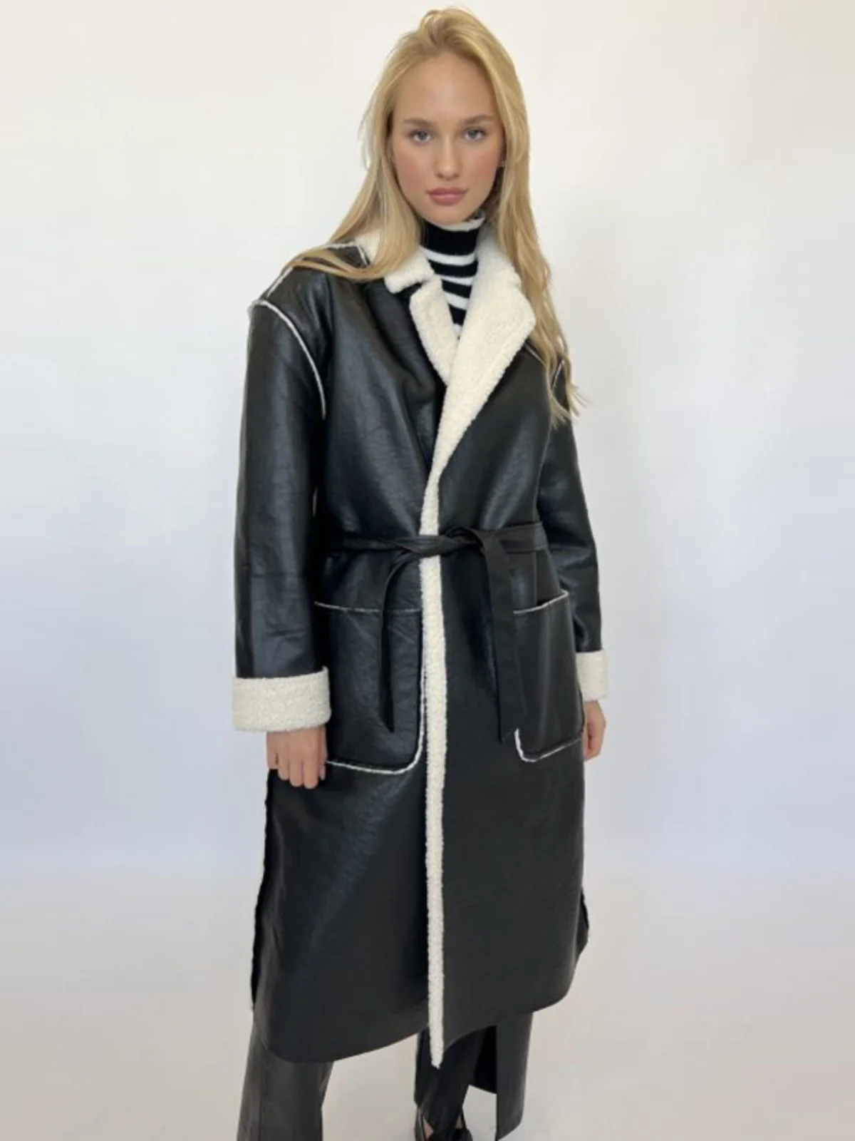 الشارع Sle Thiened معطف جلد المرأة منتصف طول Faion ملابس خارجية ربيع الخريف الشتاء جديد وصول معطف فضفاض صالح