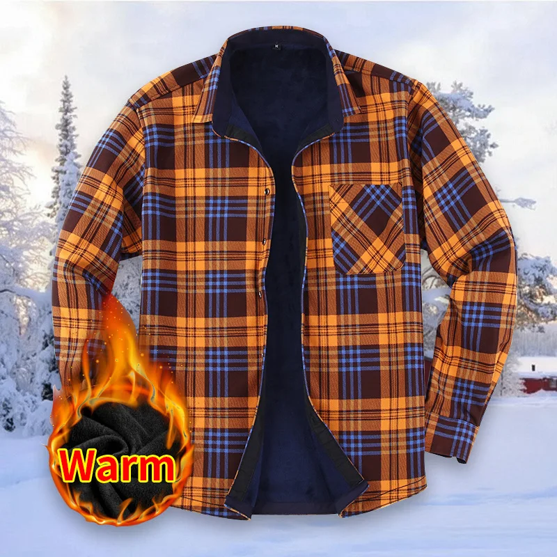 Men's Red Plaid Fleece Lined Shirt Jacket Warm Long Sleeve Button Up Flannel Shirt for Winter