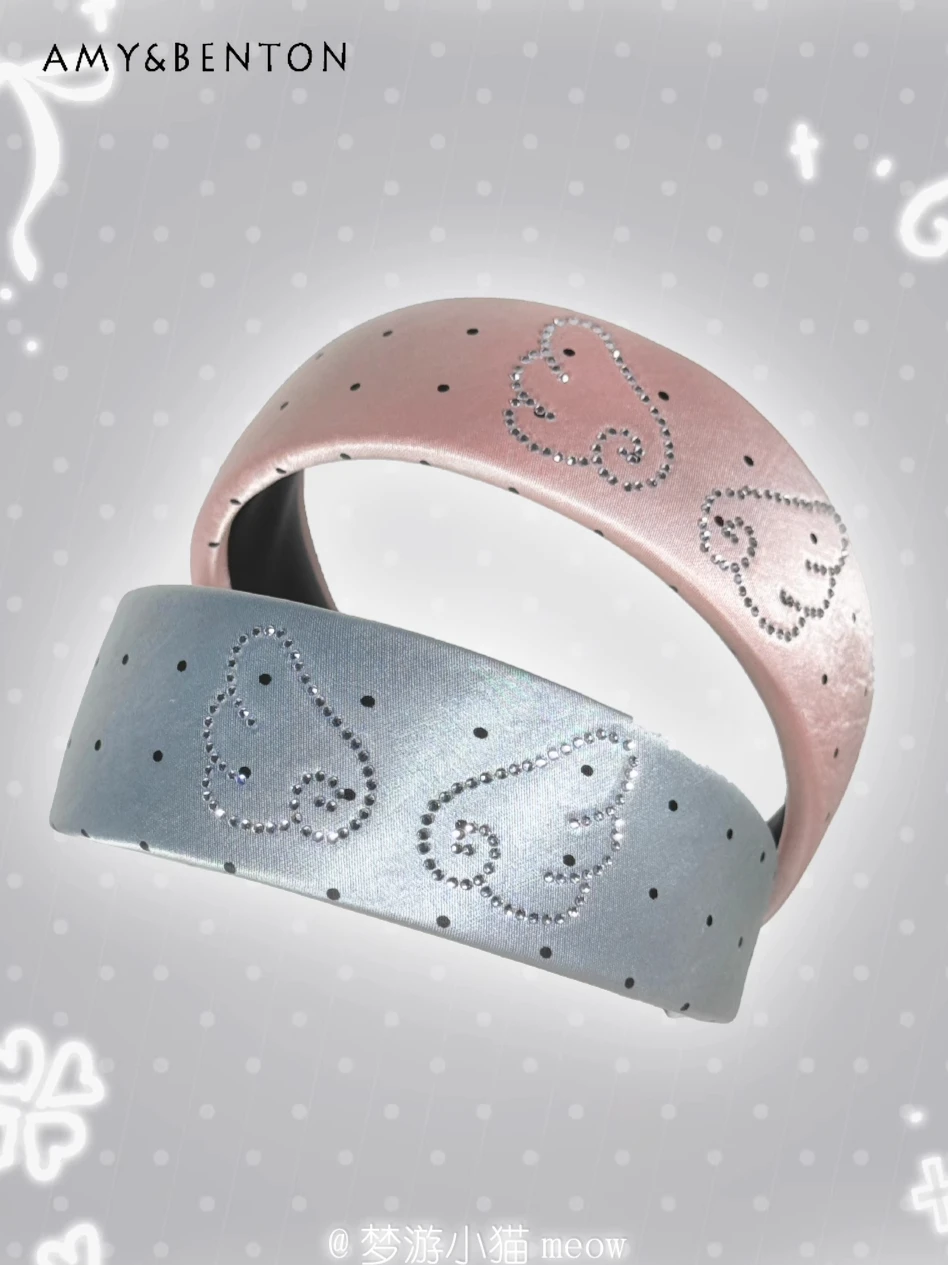 

Spring Summer Rhinestone Cute Wings Satin Polka Dot Headband Female Sweet Lolita Headband Temperament Princess Hair Accessories
