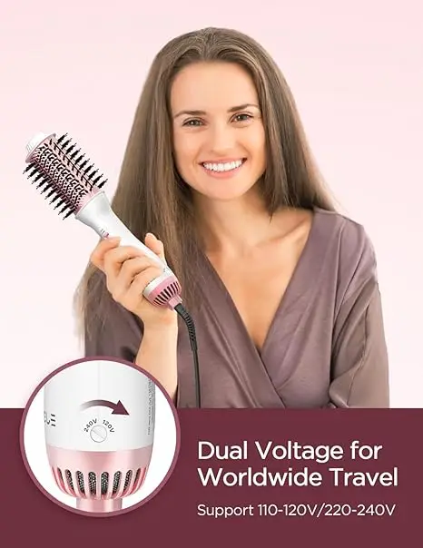 

Hair Dryer Brush Dual Voltage Hot Air Brush Styling and Drying Tool for Home Travel White Pink Hot Air Hair Brush