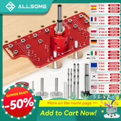 Allsome Shelf Concealed Hinge Jig , Aluminum Alloy Shelf Pin Drilling Jig with 35mm Hole Drill Bits, Cabinet Hardware Jig
