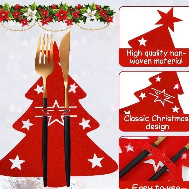 6/12Pcs Weihnachten Baum Besteck Halter Taschen Messer Folk Halter Taschen Filz Geschirr Dekoration Abendessen Besteck Besteck Abdeckungen – Detail 1