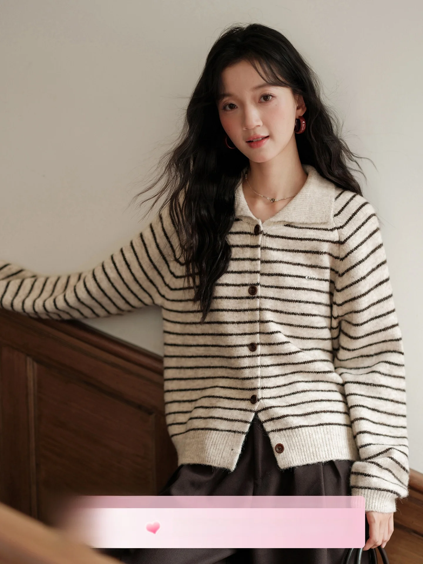 

Стильный полосатый вязаный кардиган для женщин, свободный крой, длинный рукав, смесь полиэстера и хлопка, весенняя мода, студенческий стиль