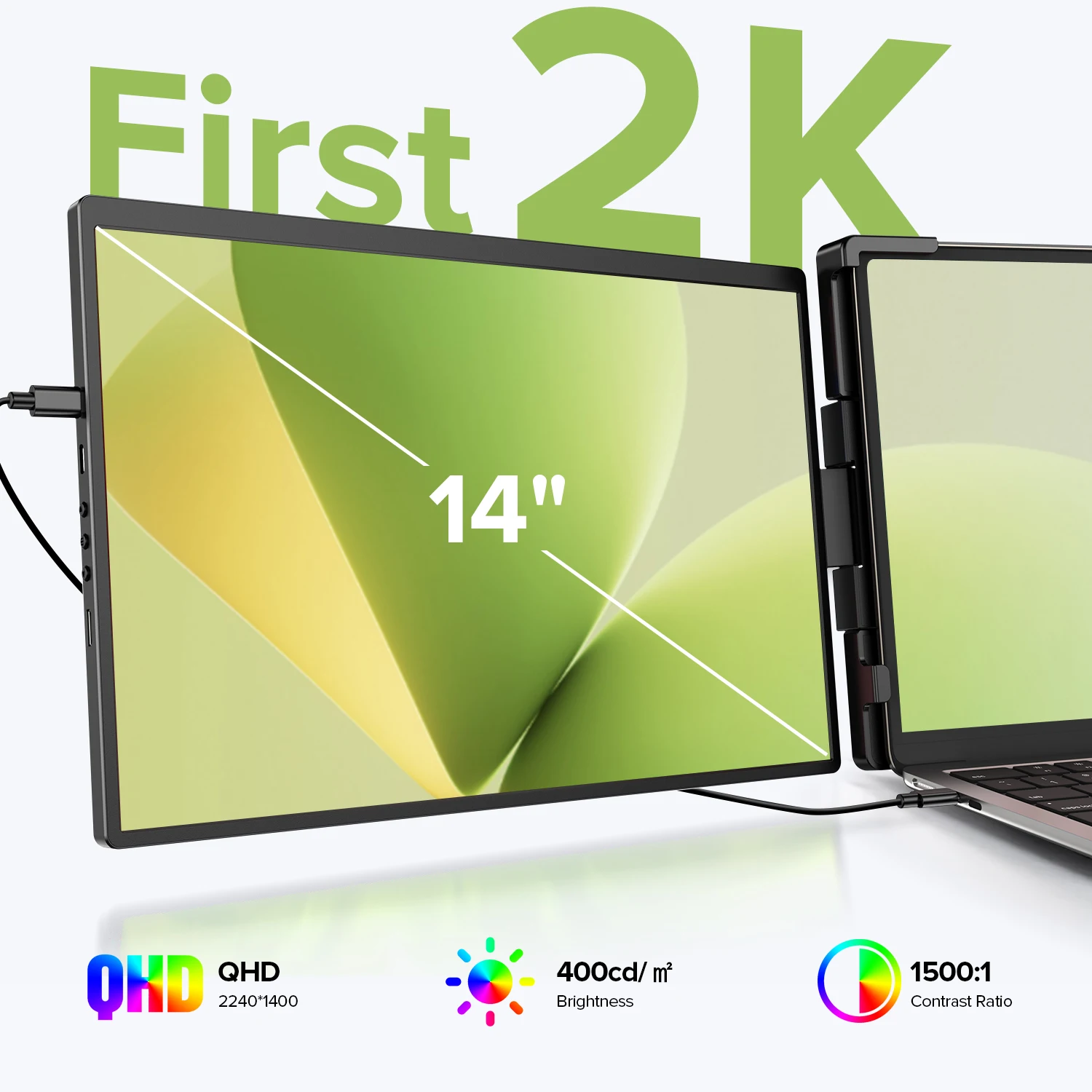 Imagem -02 - Eviciv 14 2k Monitor Portátil para Laptop 360° Rotação Laptop Tela Extensor com Suporte 2240x1400 Qhd Ips Display Hdmi Usb-a Tipo-c para Windows Mac pc Xbox Switch Ps4 5