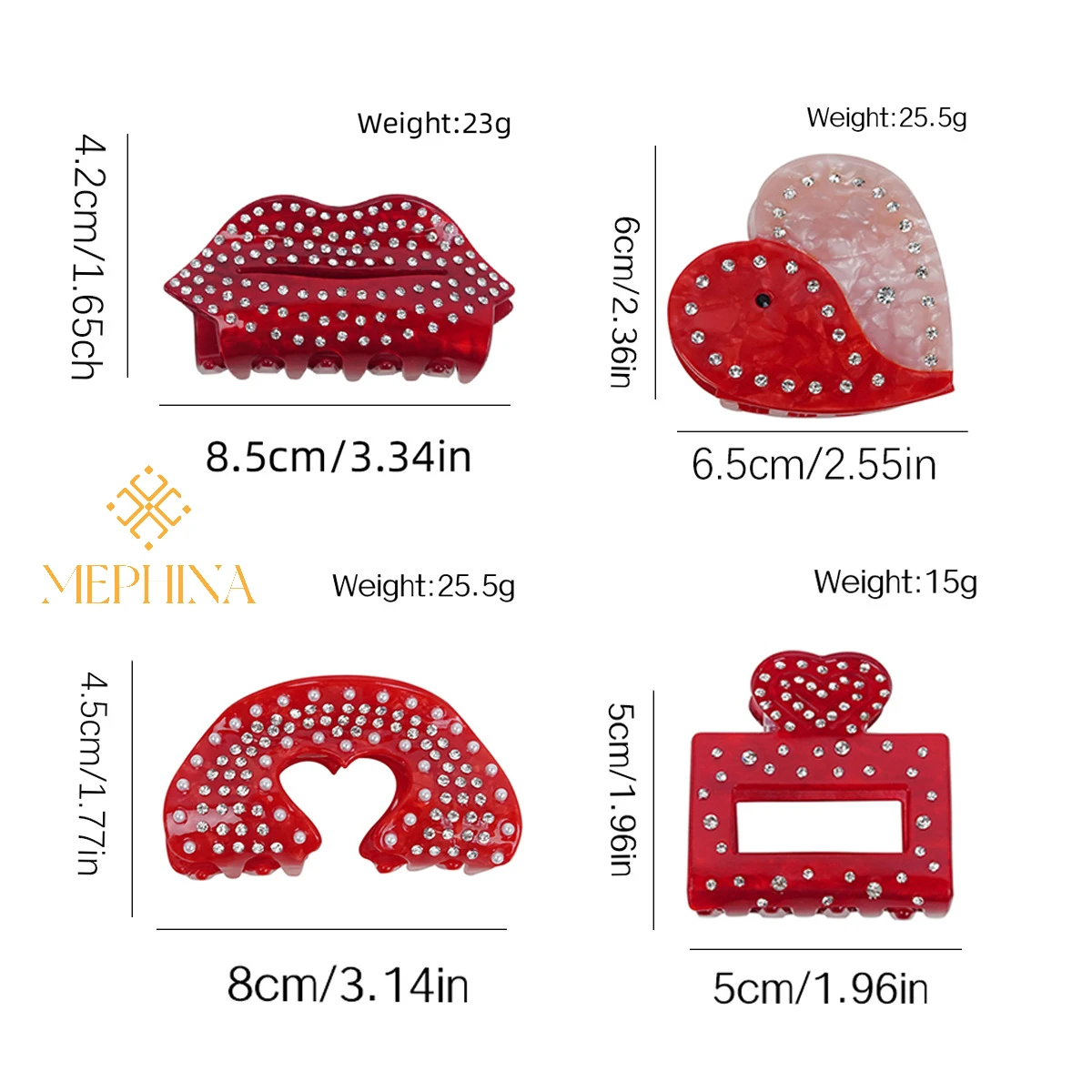 MEPHINA Fermagli per capelli per San Valentino Artigli per capelli per labbra Fermagli per capelli a forma di cuore Artigli per capelli con borchie di diamanti di classe Accessori per le donne