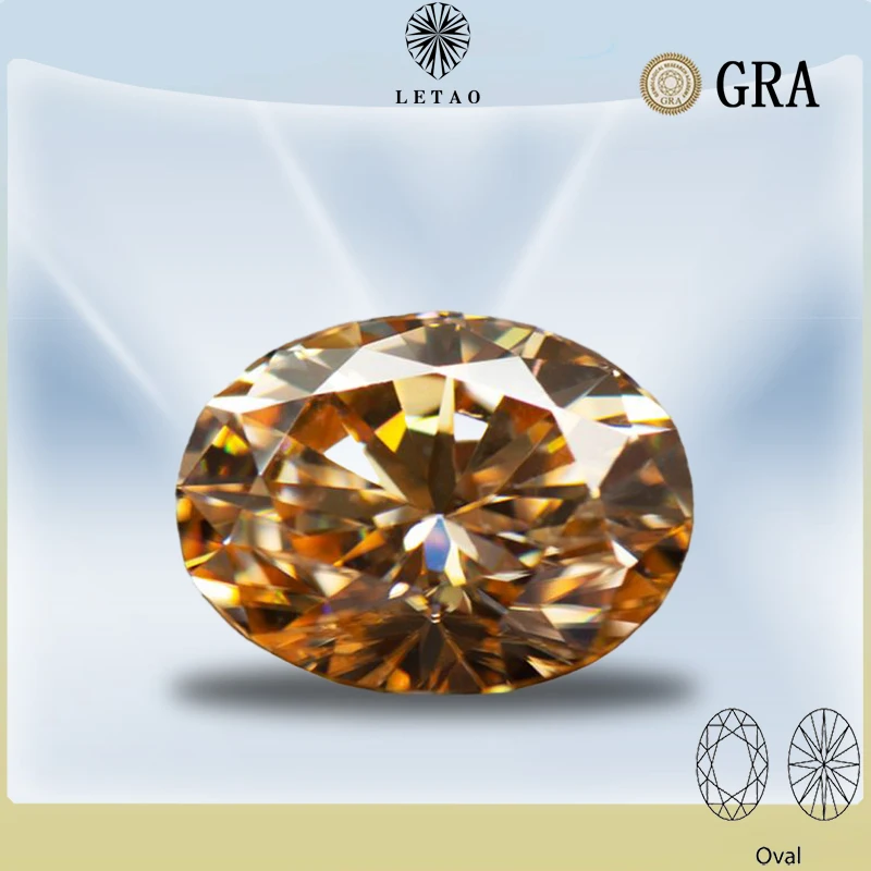 

Moissanite Stone Oval Cut Champagne Color Lab Created Gemstone Diamond Jewelry Making Materials with GRA Certificate