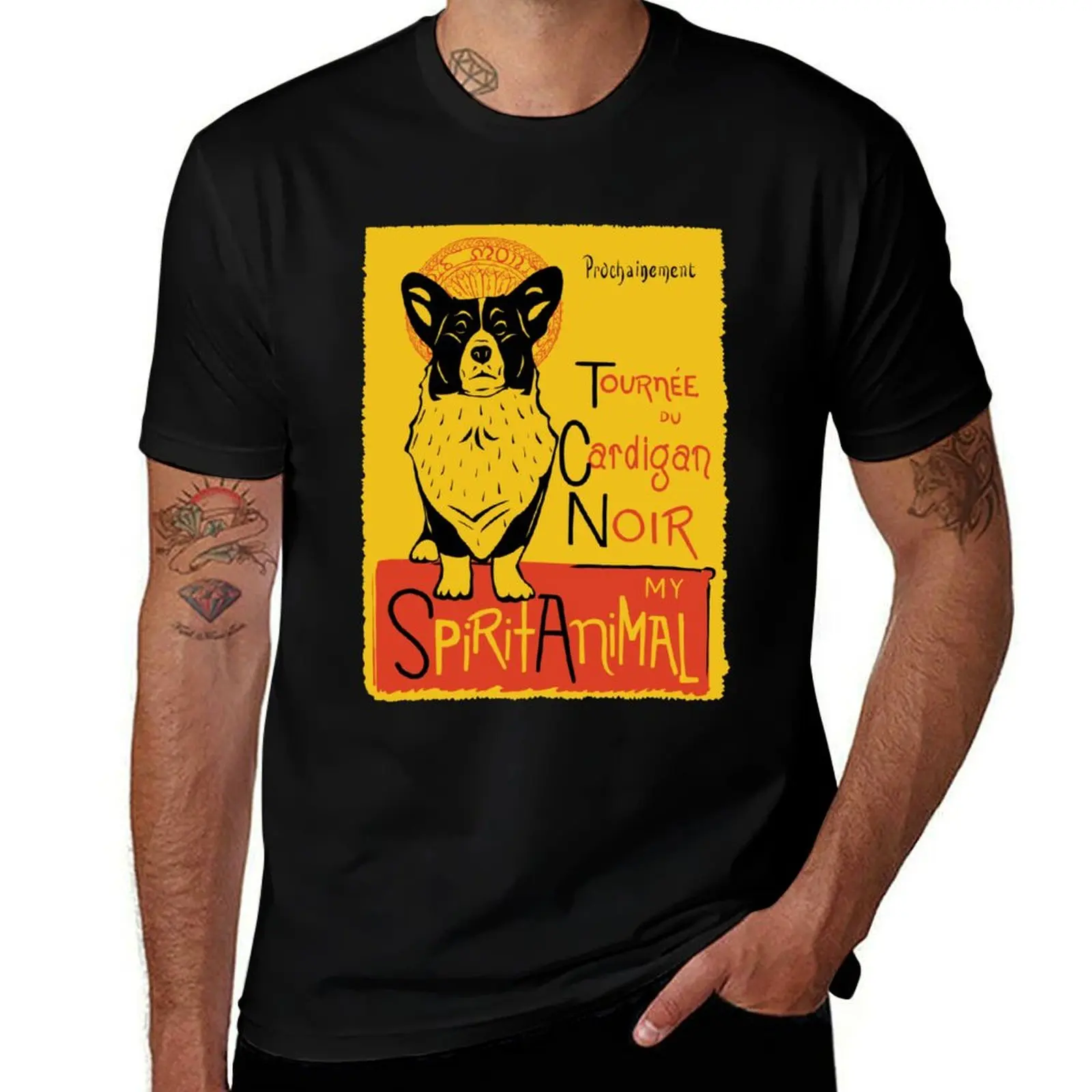 Funny Cardigan Welsh Corgi Cute Dog Chat Noir Mashup Art Design T-Shirt Simple Line Art Print Tee T-Shirt
