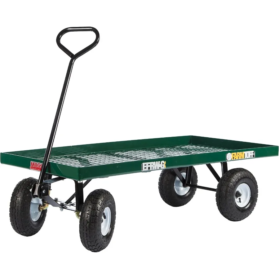 Gardening utility cart with metal mesh bed, 48 x 24, black powder-coated frame, flat-free tires, 800lb capacity, heavy-duty for