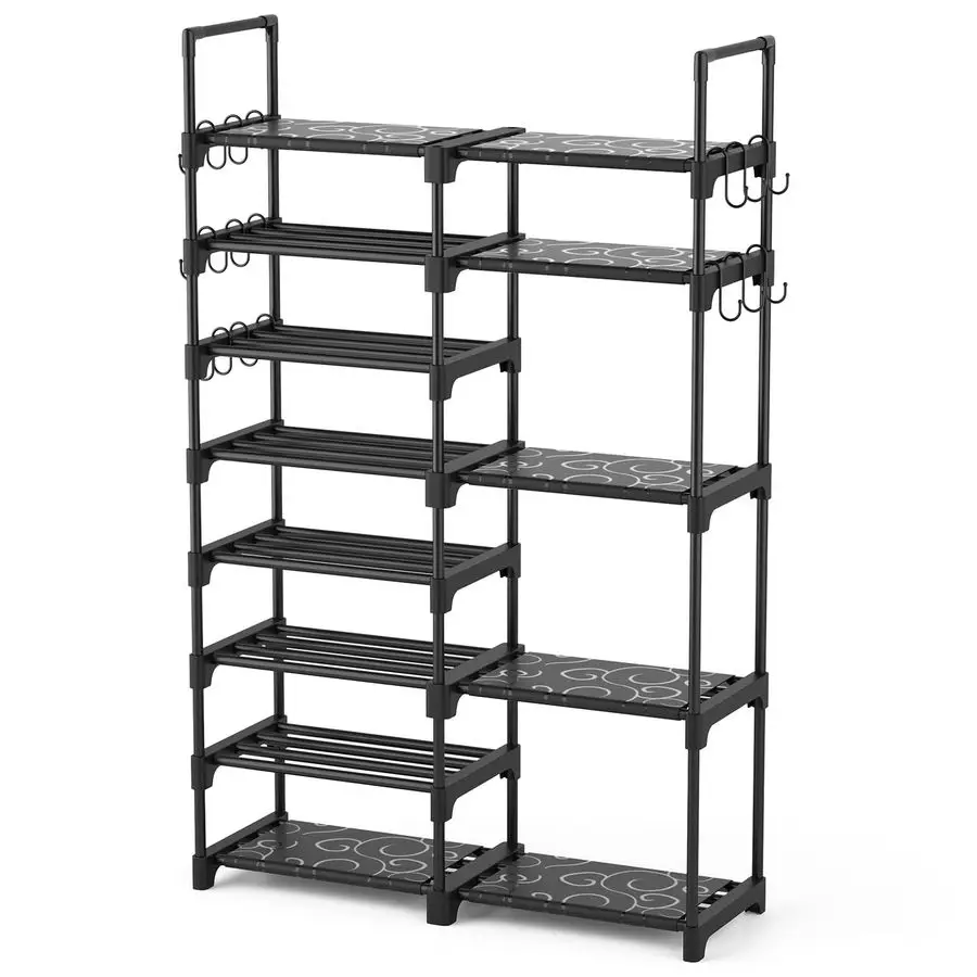 

Shoe Rack Organizer, 8Tier Metal Shoe Rack for Closet Entryway Garage, 2632 Pairs Tall Shoe Boot Storage Shelf with 15 Hooks, St