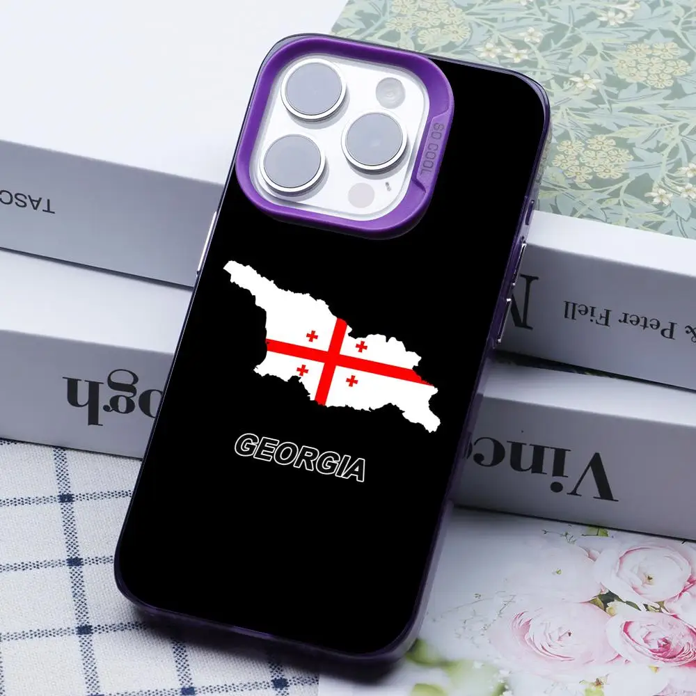 Custodia per cellulare con bandiera della Georgia per iPhone 17 16 15 14 13 12 11 X XR XS 8 7 Pro Max Plus Cover viola traslucida di lusso