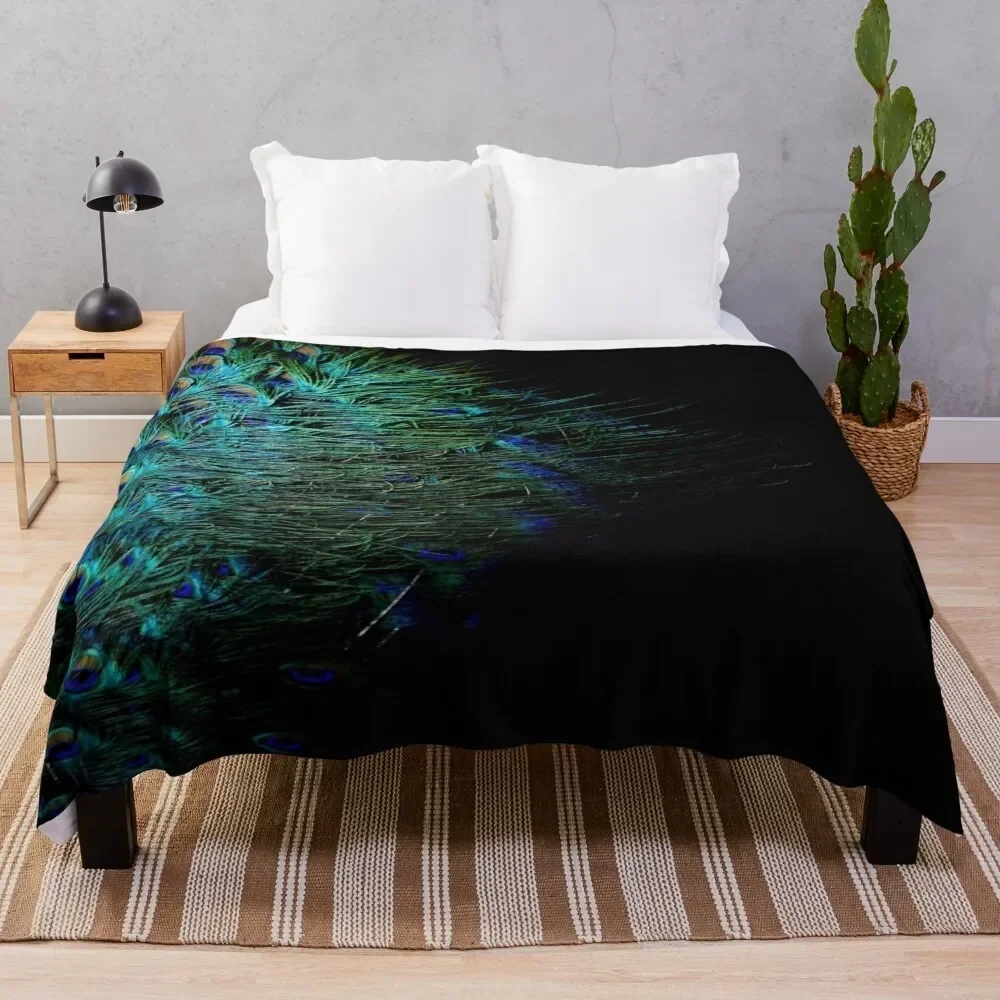 

Peacock feathers on a black background Throw Blanket All Season Soft Lightweight Blanket for Home