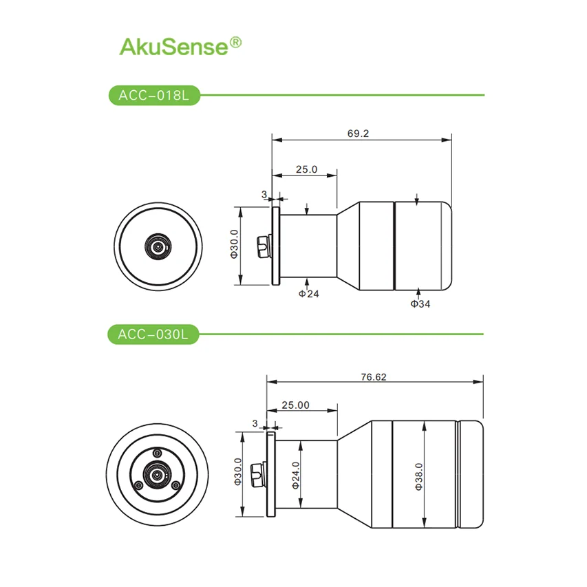 AkuSense Chromatic Confocal Sensor Optical Head ACC-055L for Thickness & Displacement Measurement