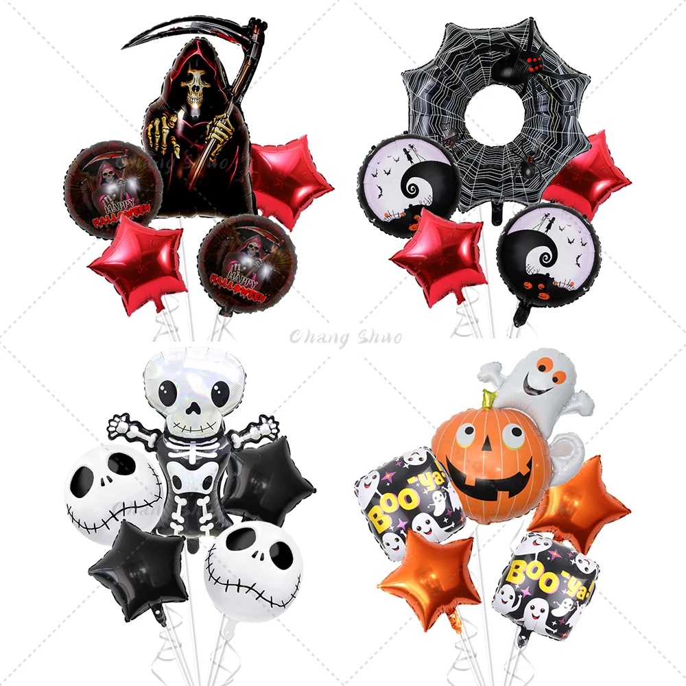 

6PCS Halloween Balloons Set Cute Spider Skeleton Ghost Pumpkin Balloon Halloween Party Props Home Decoration Supplies Kids Gifts