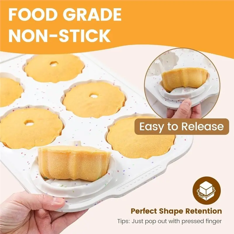 JHD Silicone Nonstick Cake Molds 2Pcs, Jumbo Fluted Tube Pan With Metal Reinforced Frame For Chocoflan, Donuts, Cornbread