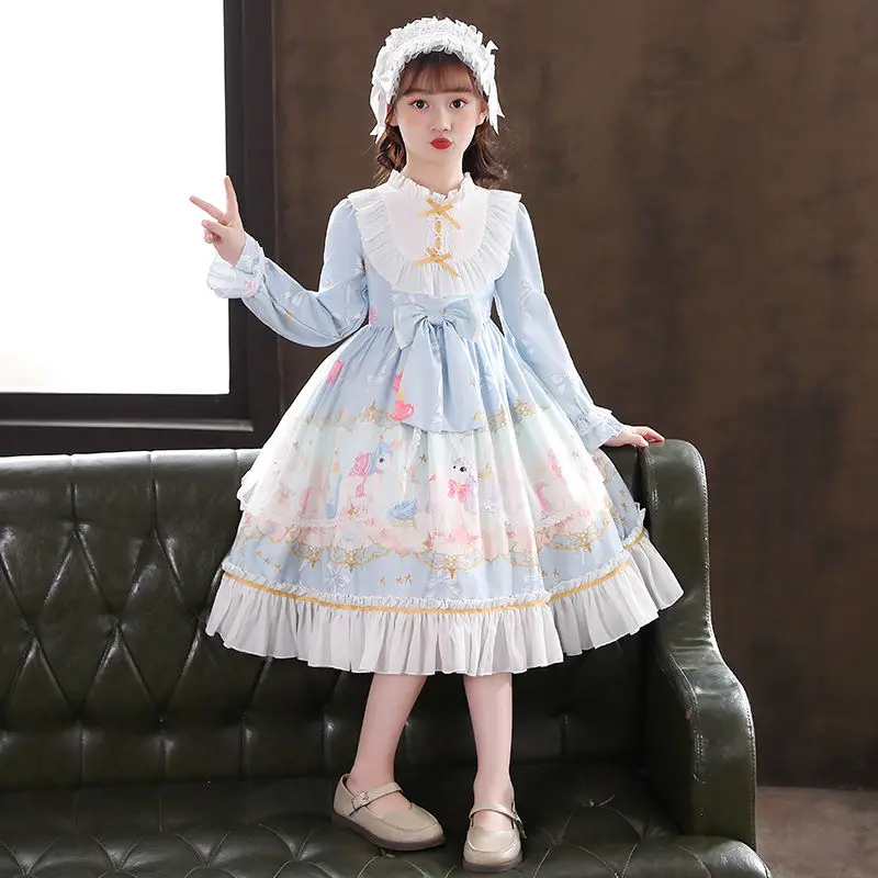 Principessa Lolita gonna ragazze estate nuova spagna dolce bambini cartone animato vestito a maniche lunghe gonfio Tulle gonna carino bambini loli