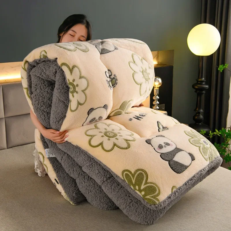 Thickened Double-sided Plush Quilt Core Soft Comfortable Skin Friendly Winter Warm Blanket High End Printed Single Cotton Quilts