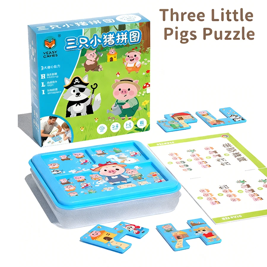 

The Little Pig Board Games Preschool Logic Puzzle Game with 60 Challenges Educational Fairy Tale Puzzle for Kids Table Game Toys
