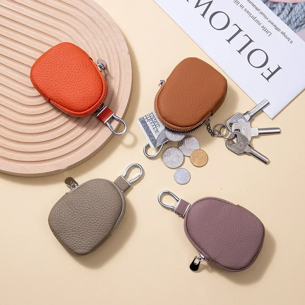 

Leather mini coin purse Multi-function key storage bag Universal earphone bag cowhide purse change pocket hanging ornaments