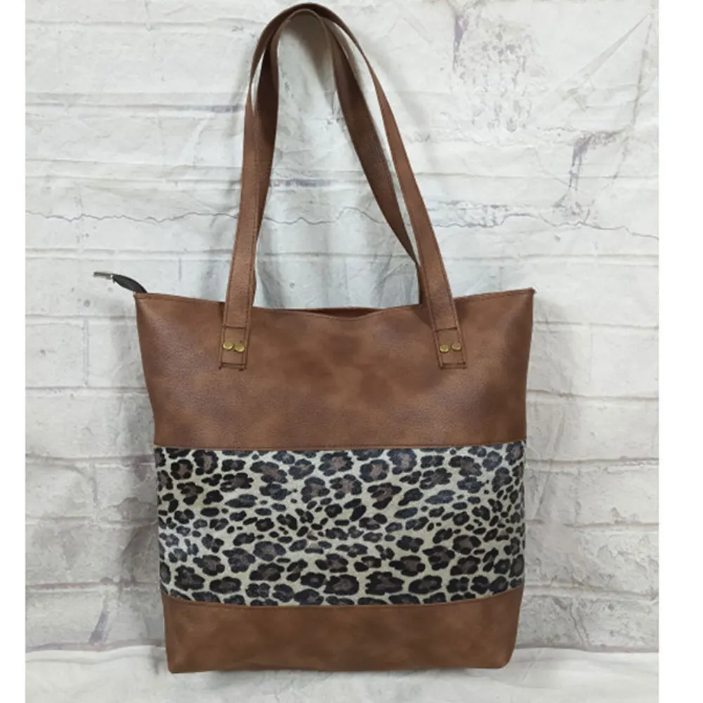 Vintage Shoulder Bag for Women Brown Patchwork Leopard Print Large Capacity Ladies Street Shopping Women's Bag Bolsa Feminina