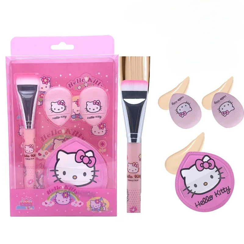 New Sanrio Cute Cartoon Hello Kitty Anime Peripheral One-Word Foundation Brush Thumb Kawaii Wet and Dry Powder Puff Holiday Gift