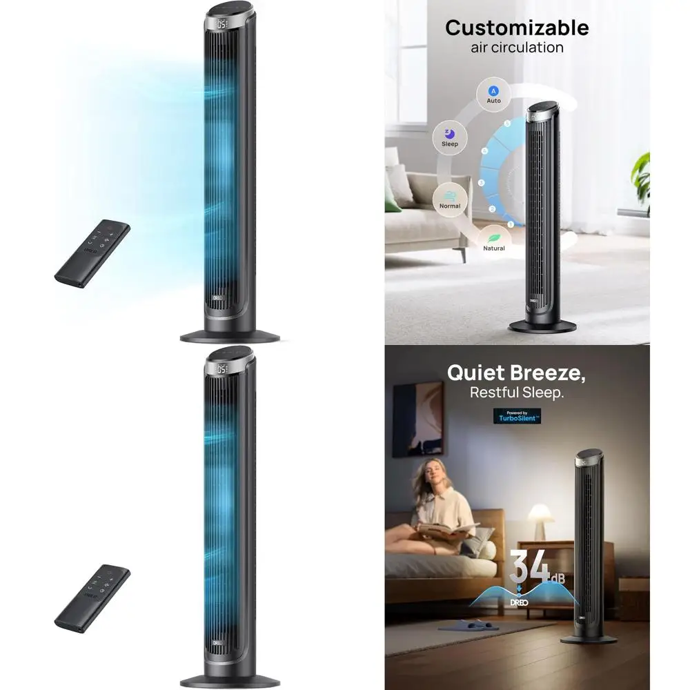 

Осциллирующий башенный вентилятор 40 Oscillating Tower Fan с углом поворота 90° ° Поворотный механизм, 5 скоростей, 4 режима, тихий режим 28 дБ, таймер на 12 часов, пульт дистанционного управления, сенсорное управление, для дома и офиса, черный