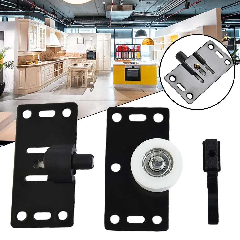 1 Sets Black Sliding Door Wheels Rollers Pulleys Runners Silent Height Adjustable Pulley For Cupboard Wardrobe Hardware Parts