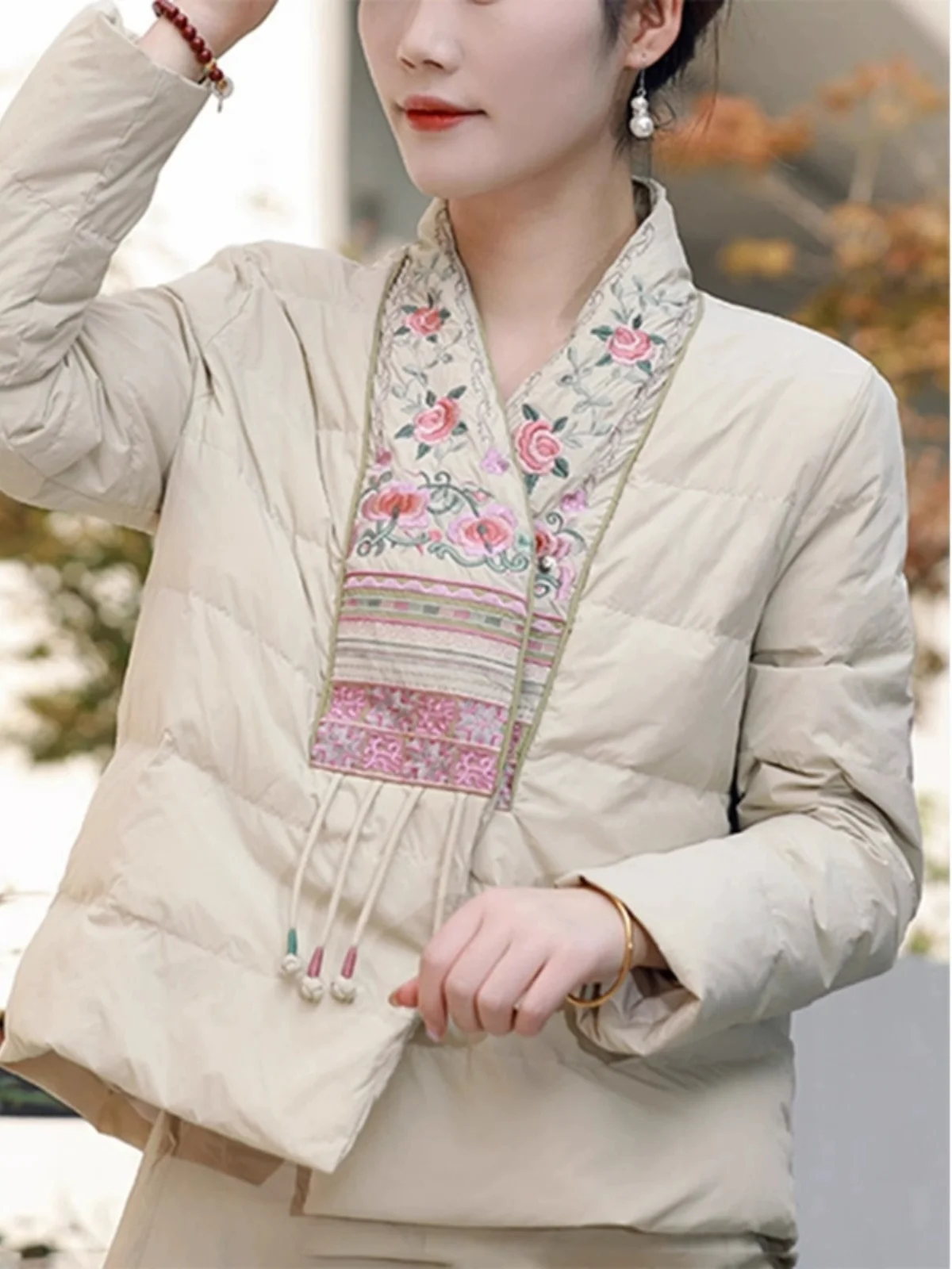 

Ele Thiened Chinese Sle Embroidered down Cotton Jaet Women's Winter New Faion Tassel Coat Warm Cotton Clothes