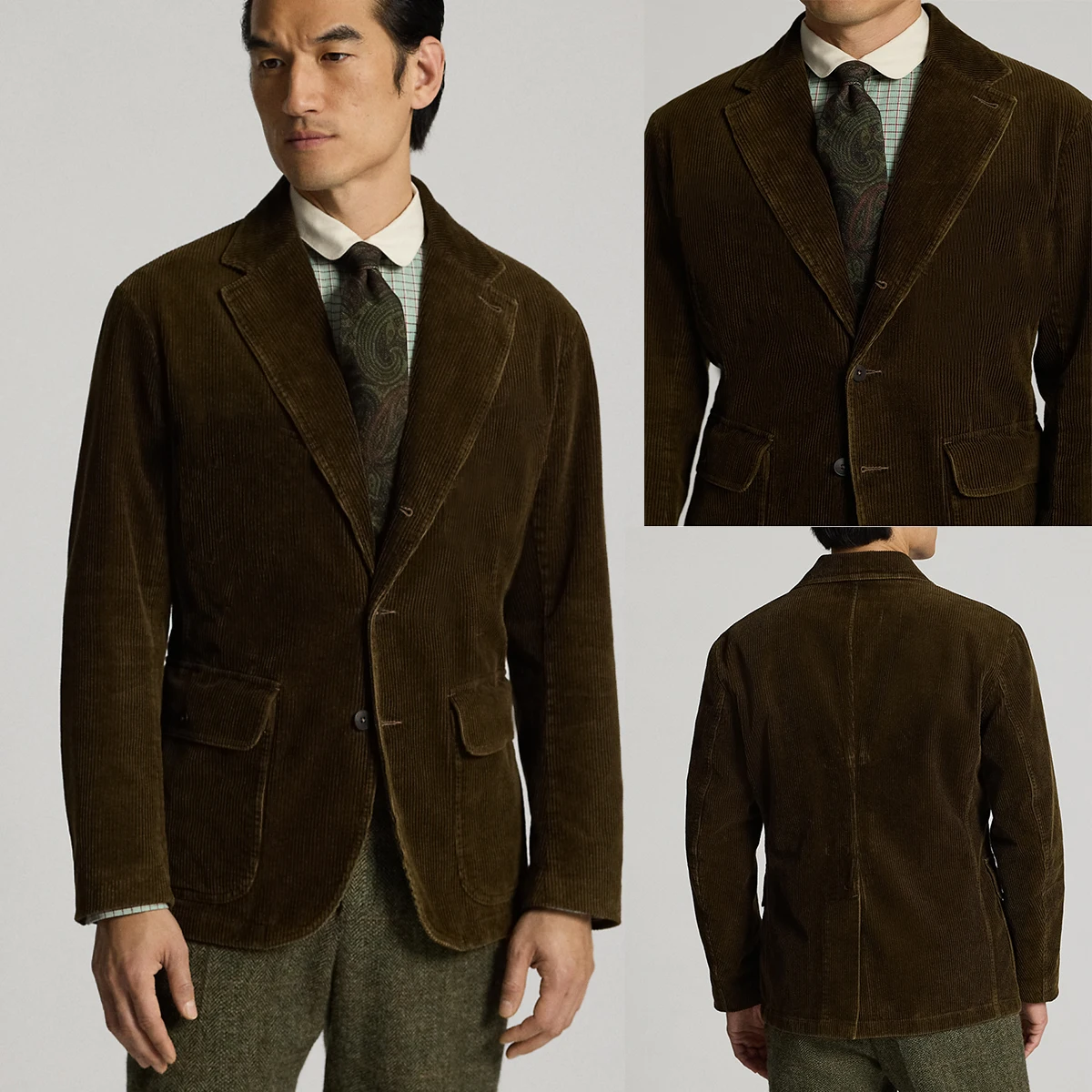

Autumn Men's Suit Coat Corduroy Slim Fit Short Blazer Fashionable Retro Hunting style Jacket