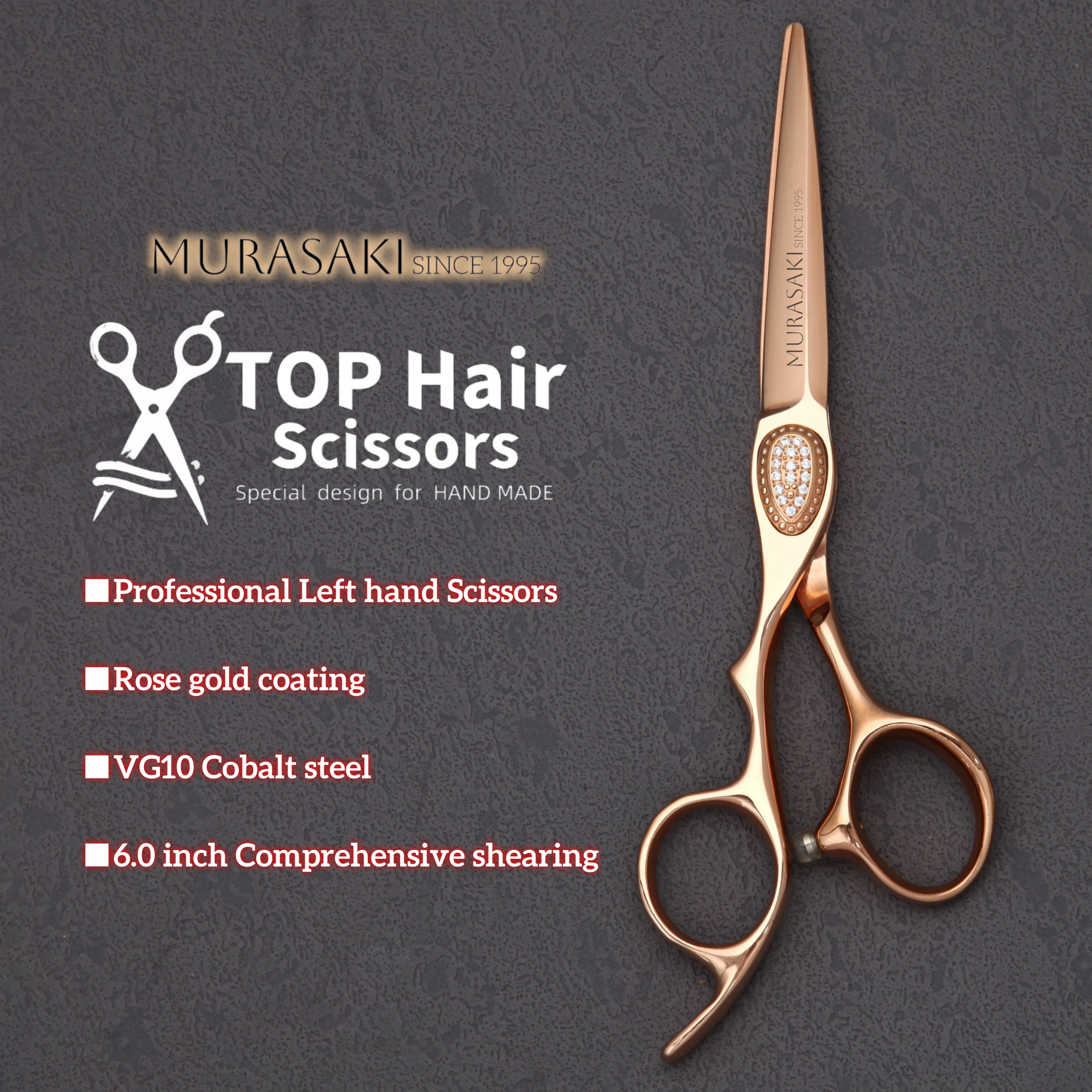 

6,0-7,0-дюймовые левые ножницы MURASAKI, покрытие из розового золота, парикмахерские ножницы из металлической стали VG10, инструменты для стрижки волос Salon высшего уровня