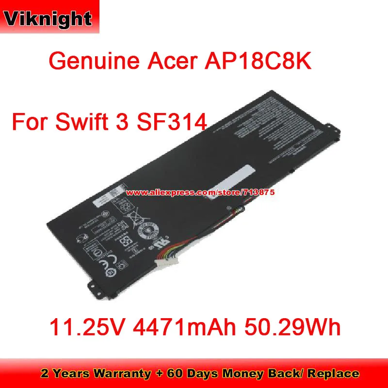 Genuine AP18C8K Battery 11.25V 4471mAh 50.29Wh for Swift 3 SF314 Series ASPIRE 1 5 A514-52-33AB TRAVELMATE P2 TMP215-53G-72C3