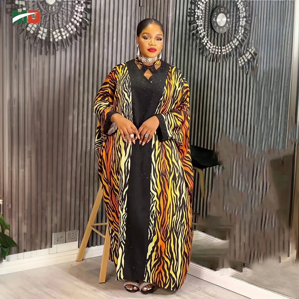 

MD African Dresses For Woman Kaftan Turkey Dress Printed Neck Tie Bubu Robe Ankara Dashiki Boubou Daily Wear Party Wedding Cloth