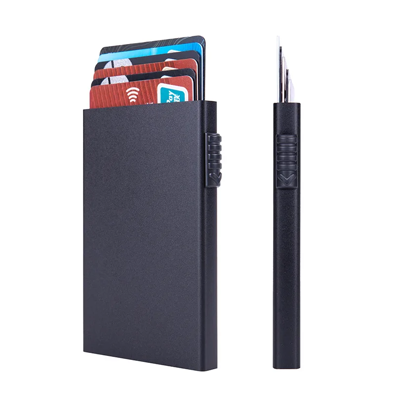 Magischer Ausweis- und Kreditkartenhalter, Smart Wallet für Damen und Herren, ID-Kartenetui, Metall, dünn, schlank, Pop-Up, Aluminium, minimalistische Geldbörse – Detail 15