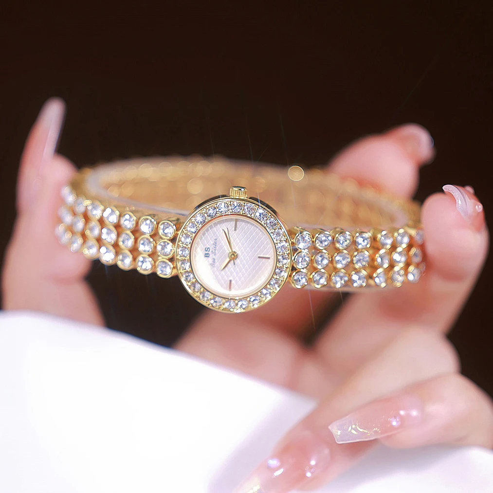 BS Women's Watch New Diamond Bracelet Watches Fashion Luxury Brand Gold Quartz Wristwatch Stainless Steel Small Watch For Women