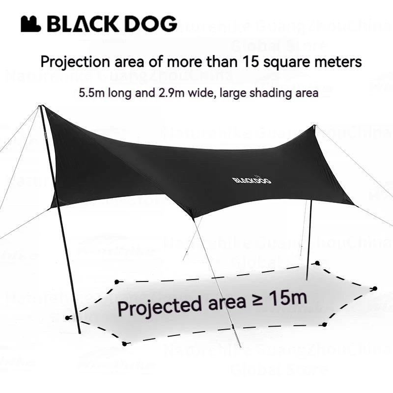 Imagem -03 - Naturehike Blackdog Protetor de Sol Preto Revestimento de Camping Tarp Portátil Grande Espaço Tenda Pára-sol Upf50 Mais à Prova d Água Pu3000