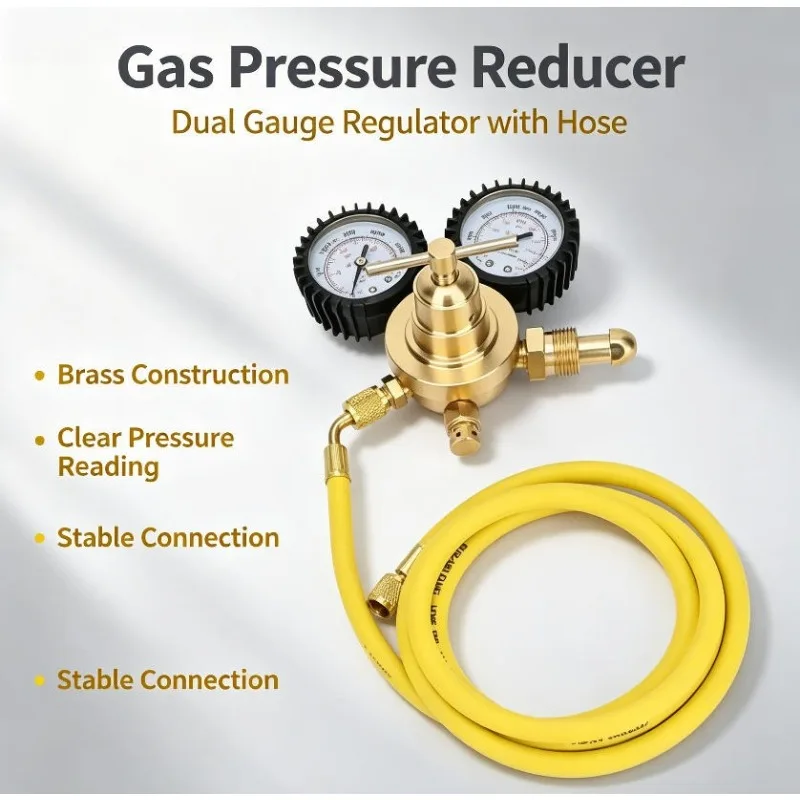 Gauge Pressure Gauge Regulator Test Kit Brass Inlet Outlet Connection with 200cm Hose Pressure Gauge