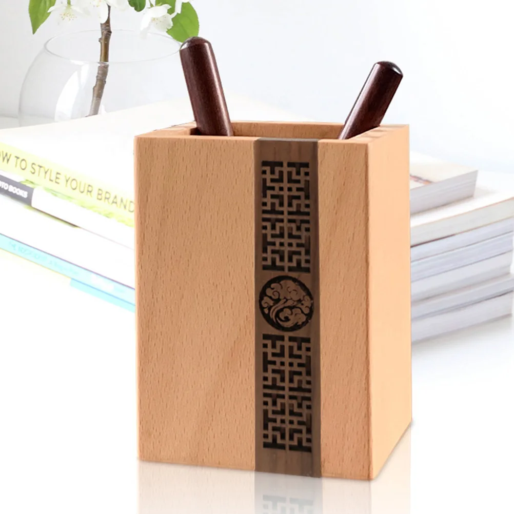 

Sturdy Wooden Pen Holder Pencil Container Organizer Storage Box Desktop Stationery Holder Lightweight Desk Organizer