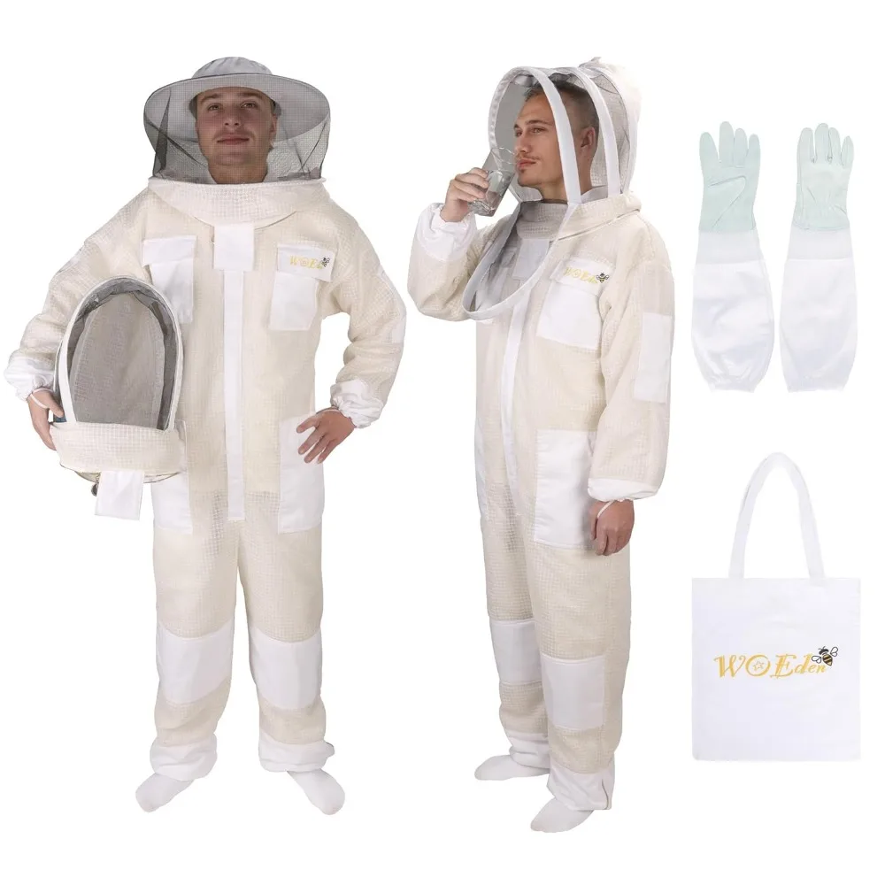 Ventilated Bee Suit, 3 Layer Sting-Proof Beekeeping Suit Beekeeper Suit for Men & Women with Gloves & 2 Beekeeping Veils