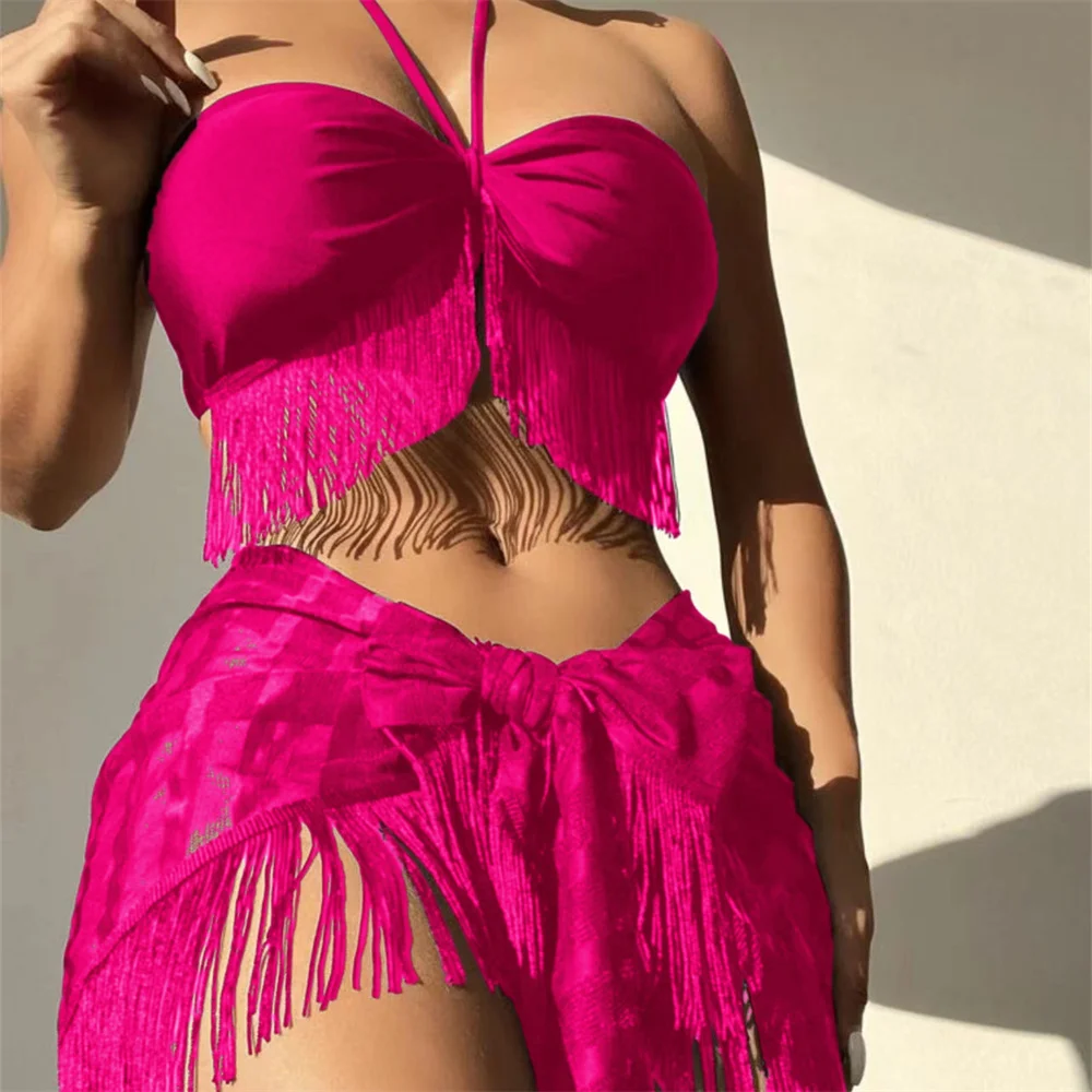 Sexy Fransen Bikini trägerlos String Tüll Cover Up Bandeau Badeanzug Frauen rückenfreie Bandage Urlaub Bademode Strand Badeanzug