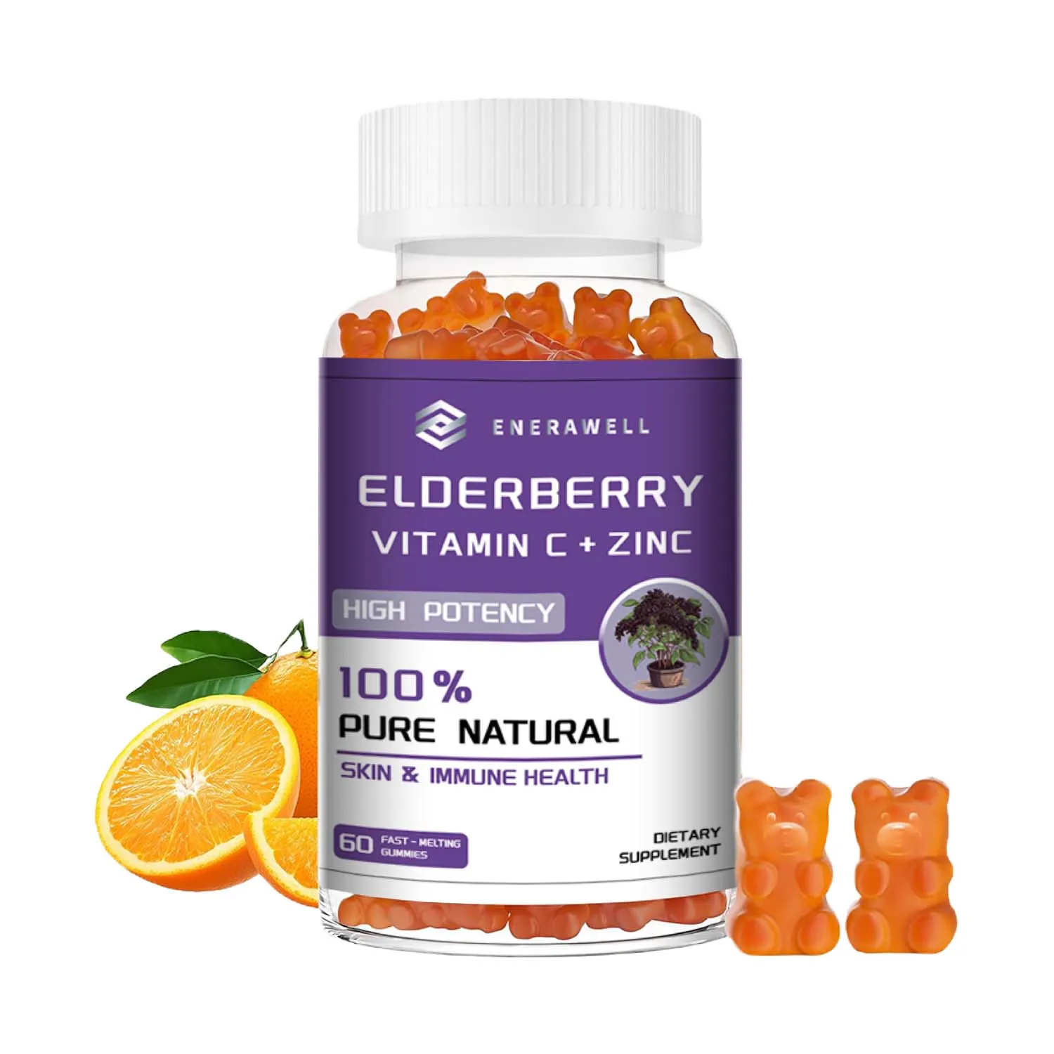 Elderberry Gummies for Immune with Black Elderberry Extract, Vitamin C, D3, Zinc, Provide Antioxidant & Immune System Support 60 Gummies