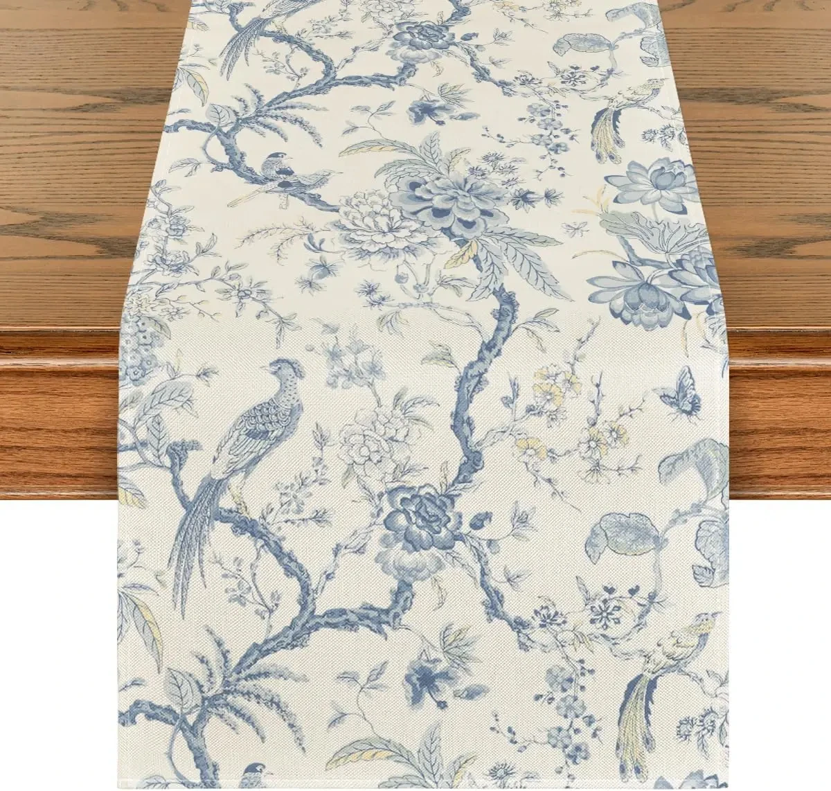 1 Blue Chinoiserie Bird Table Runner 2D Single Print Elegant Home Decor Accessory Classic Functional Oriental-Themed Attractive