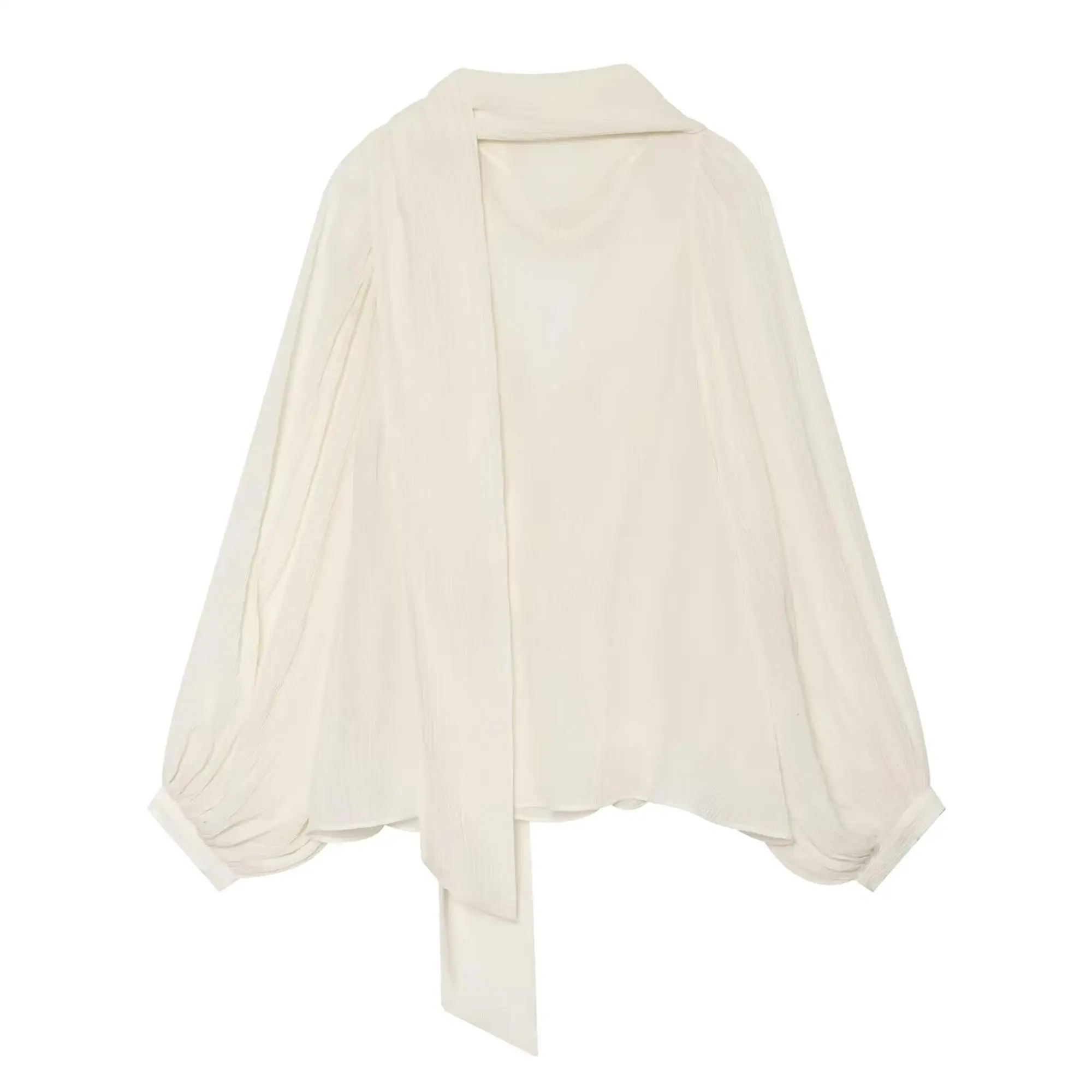 TFMLN Damen Schal-Kragen Lose Bluse Elegante Langarm-Bluse mit Falten Modische Neue Frühlings- und Herbstmode Büro-Hemden – Detail 3