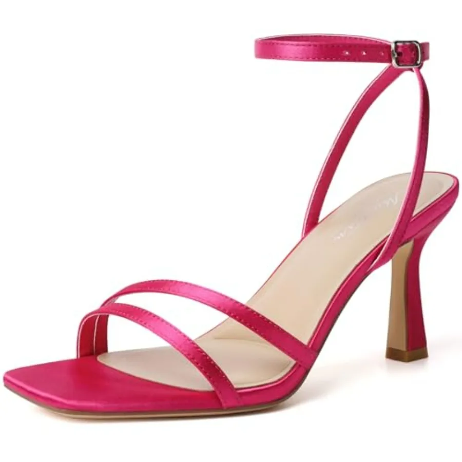Mostrin Womens Sandals Strappy Heels for Women Ankle Strap Lace Up Heels Square Open Toe Heels Stiletto Heeled Sandals for Prom