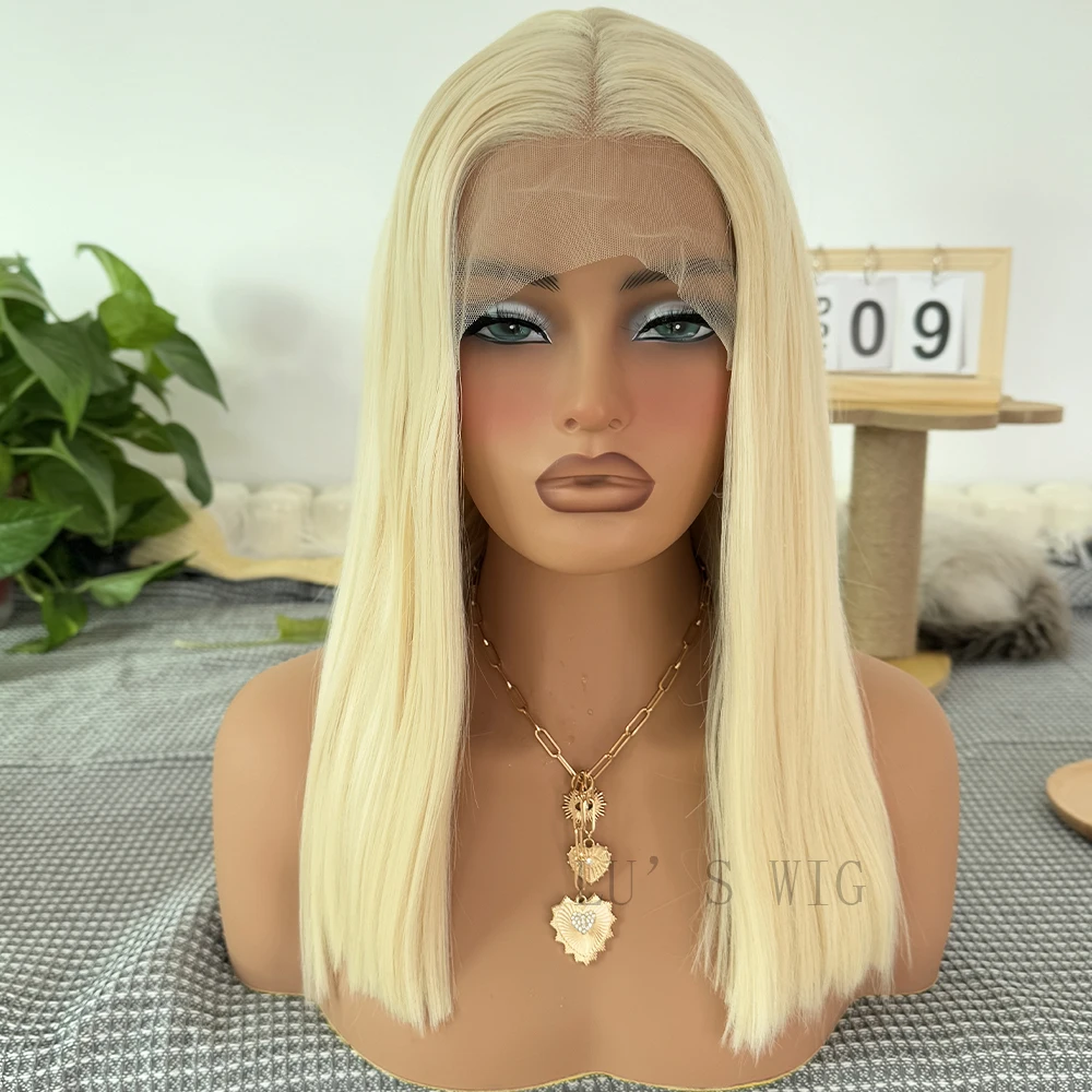 

613 Blonde Bob Lace Wig Synthetic Hair Short Bob Wig Straight Wig Synthetic Lace Front Wigs for Women Daily Use Blonde Short Wig