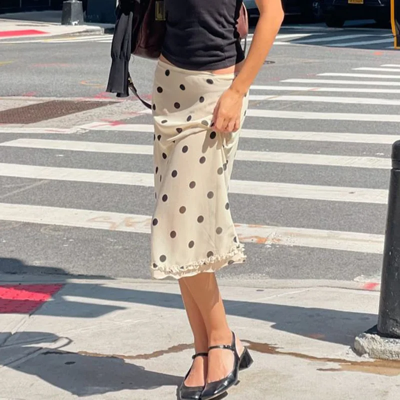 

European American Summer Polka Dot printed lace edge Elegant women's half body versatile new style High street Mid length Dress