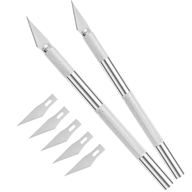 5Pcs Blades Engraving Scalpel Knife Sharp Replaceable Blades For Model Making Paper Cutting Anti Slip Metal Handle School Office