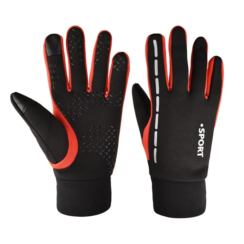 Autumn Winter Waterproof Fleece Warm Reflective Strip Outdoor Cycling Full Finger Gloves Men Women Touchscreen Windproof