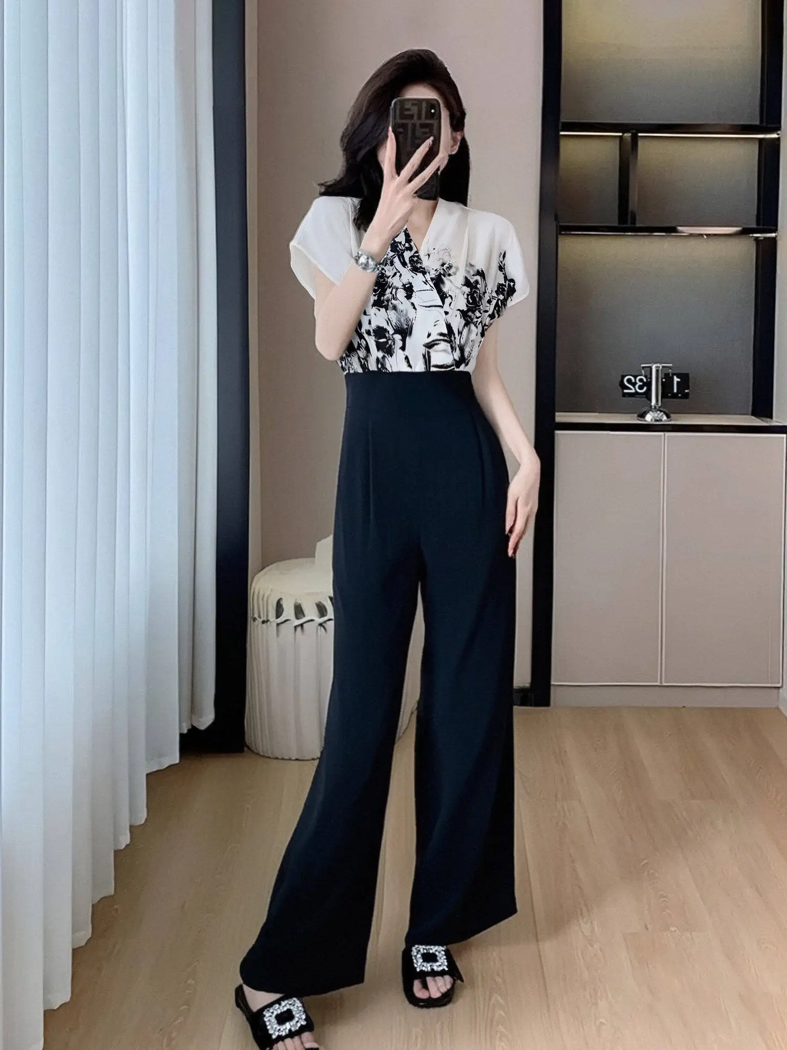 

Elegant High Waist Straight Leg Jumpsuit Versatile Fashionable Summer Piece High Quality Polyester Fiber Long Pants Jumpsuit