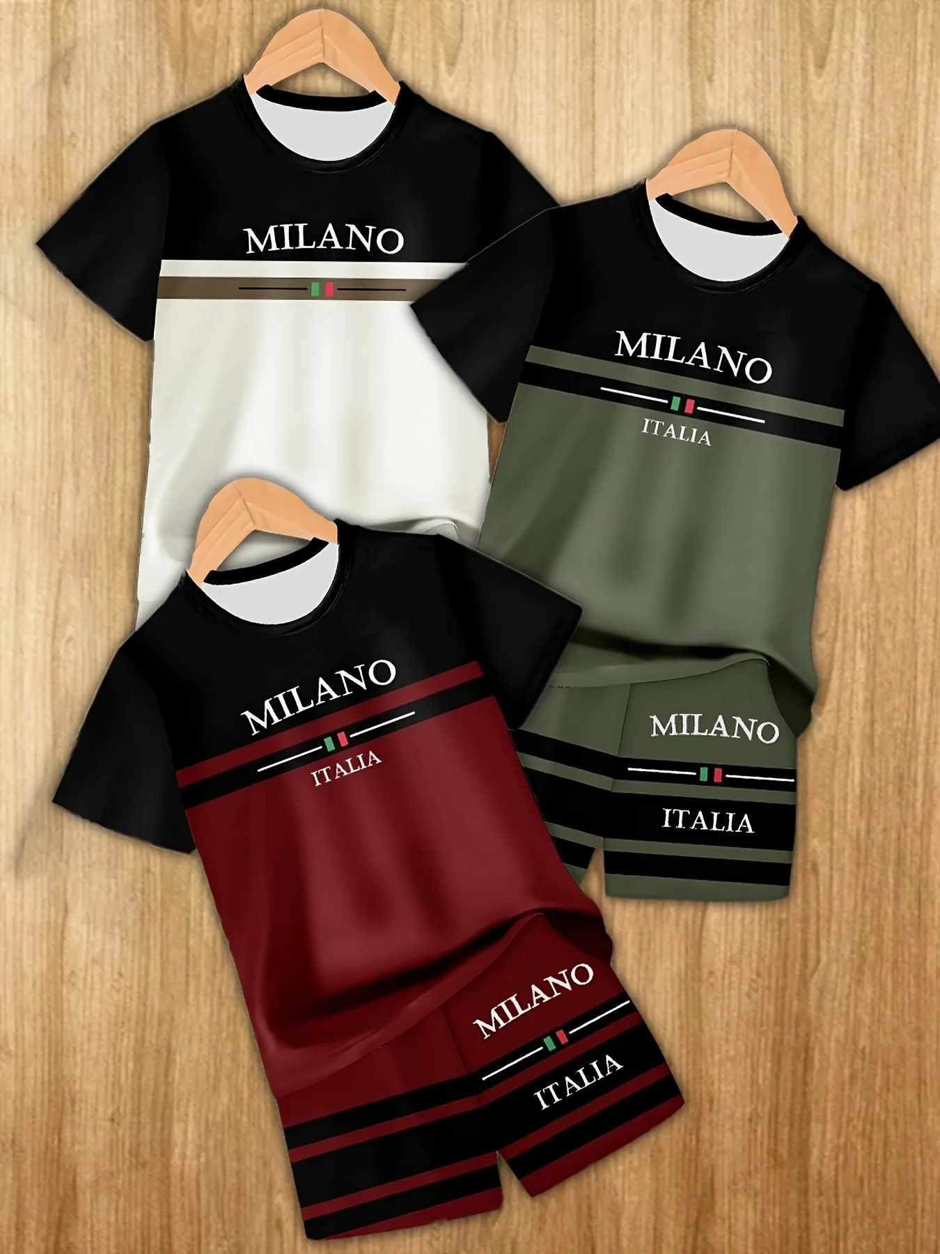 Fashion Summer 2025 Two Piece Set of Shirt and Shorts Round Neck T-shirt and Shorts Polyester Men's Casual Sports Suit