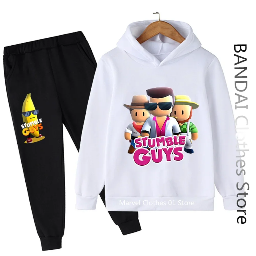 2024 children's Harajuku cute girls Hoodie Stumble Guys Hoodie set Games Sweatshirt boys Cartoon Print Long sleeve/trousers